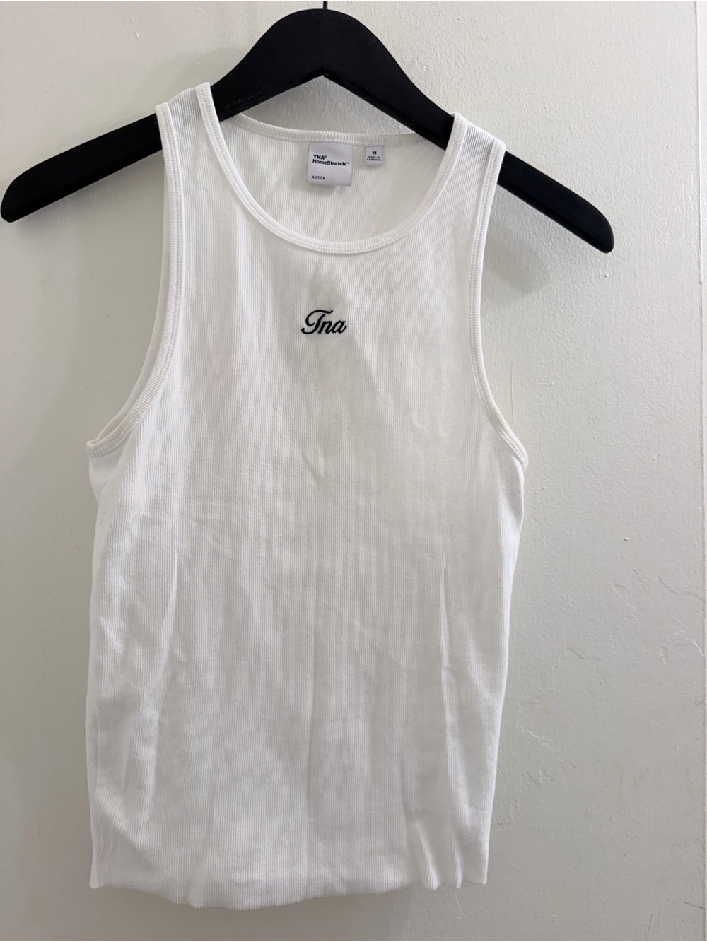 Aritzia TNA White Ribbed Tank with 'TNA' Embroidery